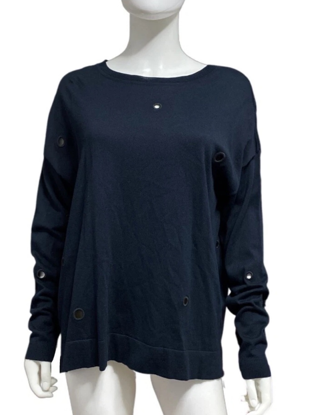 Planet by Lauren G Long Sleeve Hole Detail Sweater - Black